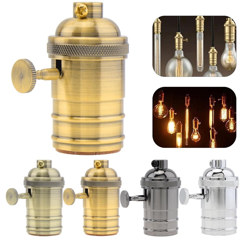 RTNLIT Brass Lamp Socket, Vintage Edison E26/E27 Bulb Light Socket with On/Off Knob Switch(Gold) - Image 5